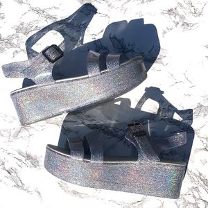 Glitter jelly platform sandals. 90s Y2K